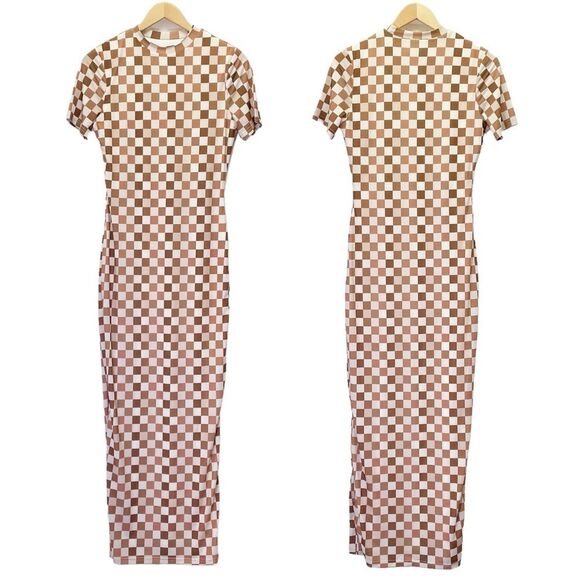 NWT Peppermayo Into The City Mesh Maxi Dress Cocoa Cream Check Womens Size 6 NEW - Picture 16 of 16
